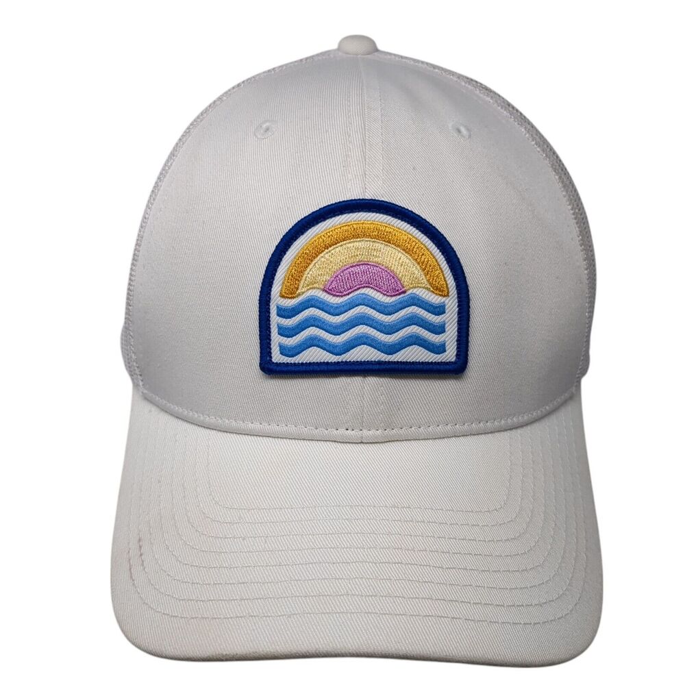 Sunset Waves Patch Snapback Trucker Hat White One… - image 1